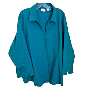 Riders by Lee Shirt Women Size 3X Teal Collared Button Casual Top Easy Care
